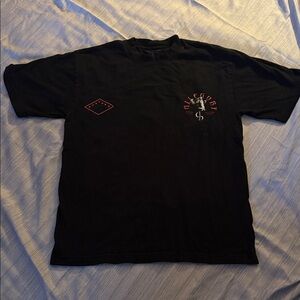 Black Graphic Tee with Red Accents